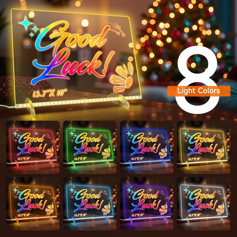 EKSPRINT LED Note Board with Colors-Light Up Acrylic Dry Erase Board with 6 Modes & 8 Colors,13.7"X10" Include 7 Markers, Hanging Chain, Battery Case, Led Writing Board with Battery Pack for Home/Office/Decor - Image 2